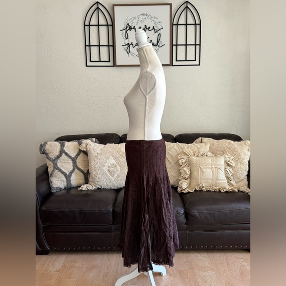Harold’s Brown Lace Trim Tiered Midi Skirt Size 8 Classic Hippie Whimsical - Picture 6 of 10